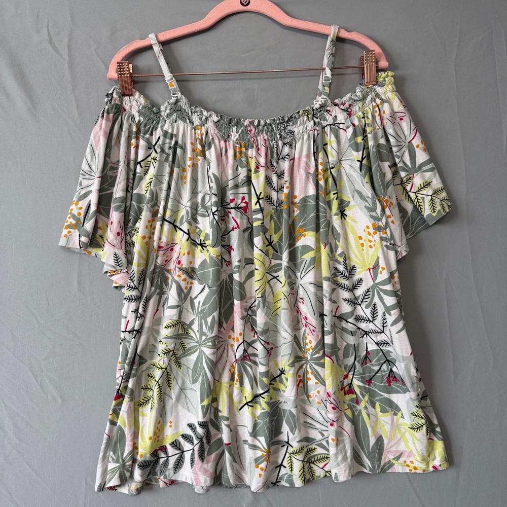 Penningtons Womens Floral Off-Shoulder Top Size 3X Summer Tropical Resortwear